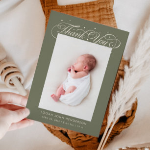 Anuncio Elegante Gracias Calligraphy Sage Green Birth