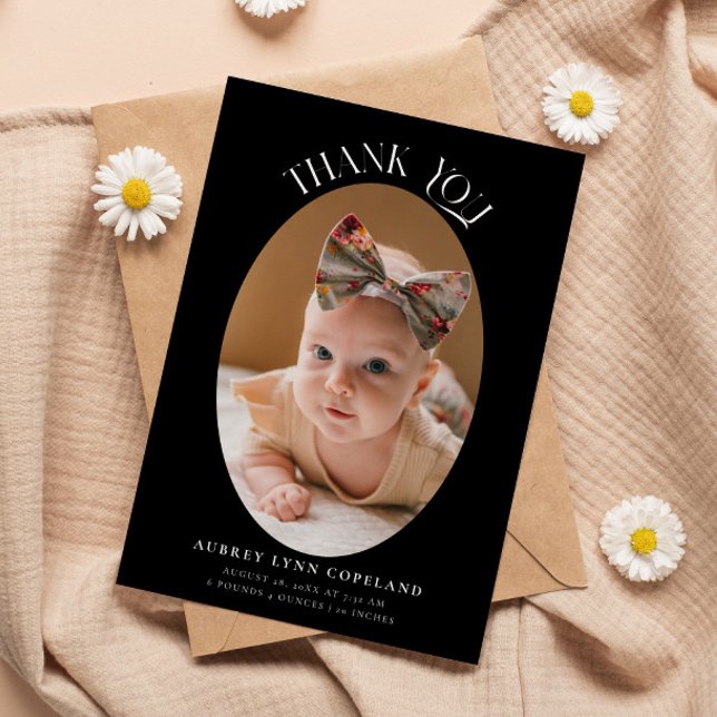 Anuncio Elegante Gracias Oval Black Baby Photo (Subido por el creador)