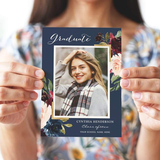 Anuncio Elegante Graduación de Foto de Borgoña y Marina (Subido por el creador)