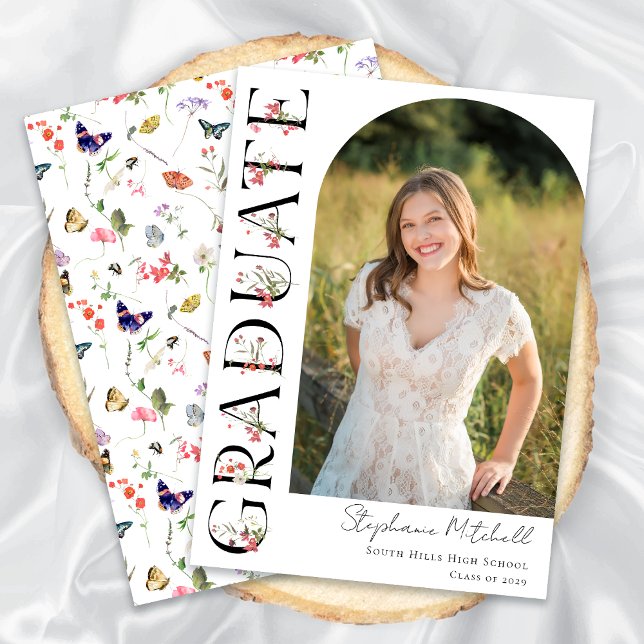 Anuncio Elegante Graduación de Foto de Flor Silvestre (Elegant Wildflower Photo Graduation Announcement)
