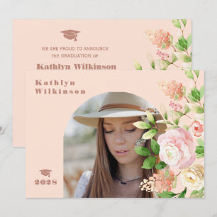 Anuncio Elegante Graduación De Foto Del Arco Floral Rosa