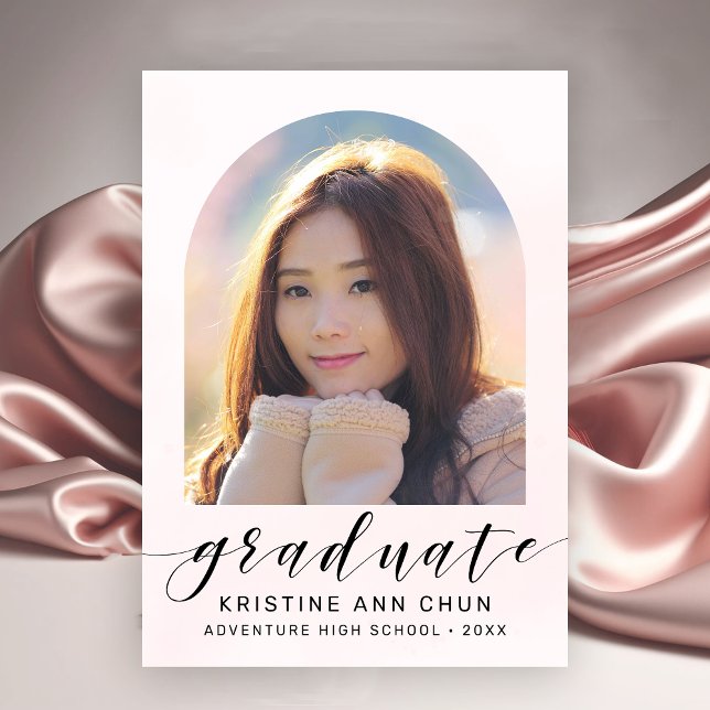 Anuncio Elegante Graduación de Foto del Arco Rosa Rubor 20 (Blush Pink Black Photo Graduation Announcement)
