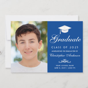 Anuncio Elegante Graduación de foto del tapón azul de guio