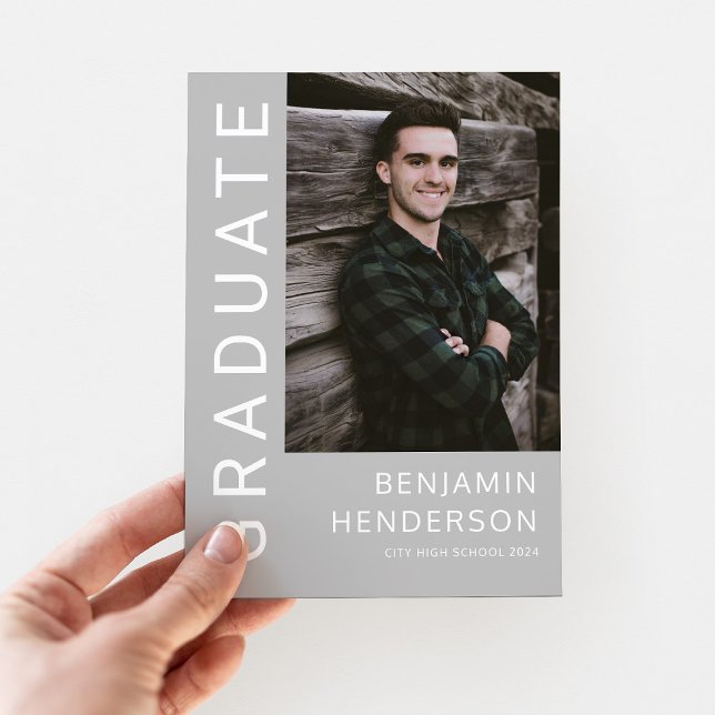 Anuncio Elegante Graduación de Foto Gris (Elegant Gray Photo Graduation Announcement Card.)