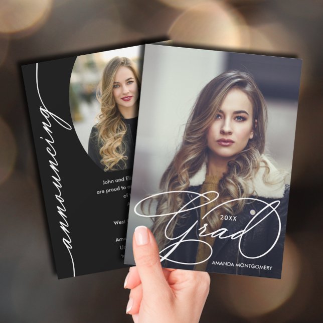 Anuncio Elegante Graduación de Fotografías Grad (Elegant grad script photo graduation announcements)
