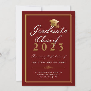 Anuncio Elegante Graduación de White Gold Script Red Colle