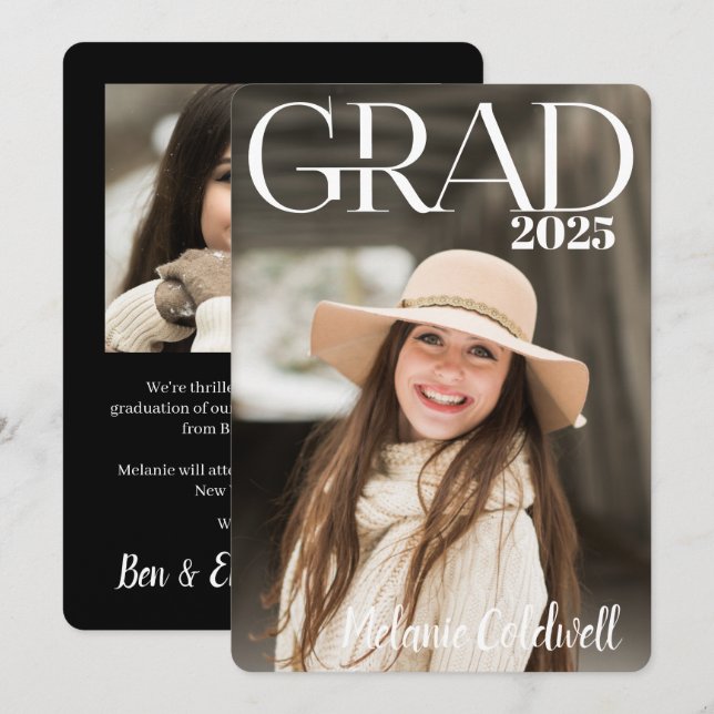 Anuncio Elegante Graduación Moderna de Imágenes con Guión (Anverso / Reverso)
