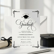 Elegante graduación universitaria blanca y negra