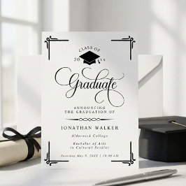 Anuncio Elegante graduación universitaria blanca y negra