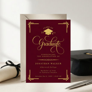 Anuncio Elegante graduación universitaria de color burgund
