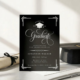 Anuncio Elegante graduación universitaria en blanco y negr