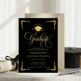 Anuncio Elegante Graduación Universitaria en Negro y Dorad