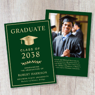 Anuncio Elegante graduación universitaria en oro y verde