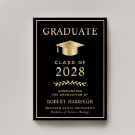 Anuncio Elegante graduación universitaria negro oro