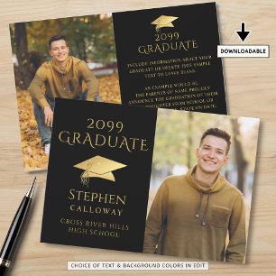Anuncio Elegante graduado Black Faux Gold Cap 2 Fotos