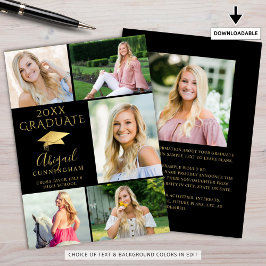 Anuncio Elegante Graduado de Collage de fotos Black Gold 6