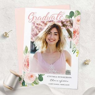Anuncio Elegante Graduado De Foto De Floral Rosa