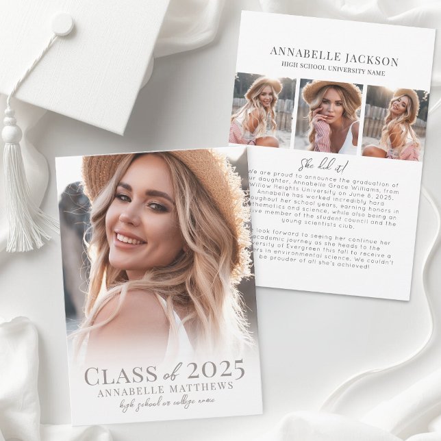 Anuncio Elegante Graduado Simple Collage de fotos Graduaci (Elegant Graduate Simple Photo Collage Graduation Announcement)