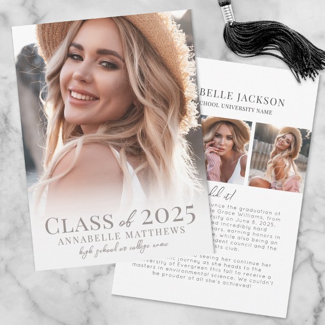 Anuncio Elegante Graduado Simple Collage de fotos Graduaci (Elegant Graduate Simple Photo Collage Graduation Announcement)