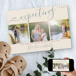 Anuncio Elegante guión 3 cuadrado foto Embarazo rosa verde