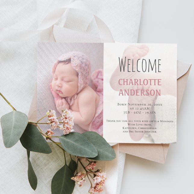 Anuncio Elegante guión Bienvenida Bebé Foto Nacimiento Ros (Subido por el creador)