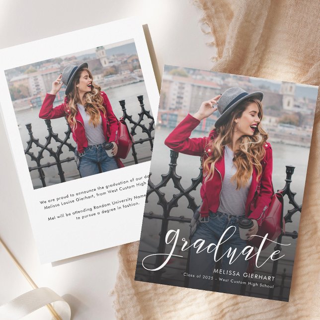 Anuncio Elegante guión de graduación Foto 2025 Grad (2025 Graduation Script 2 Photos Announcement)