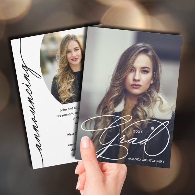 Anuncio Elegante guión de graduación foto graduación (Elegant grad script photo graduation announcements)