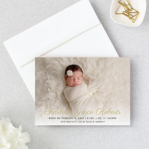 Anuncio Elegante guión dorado bebé foto nacimiento