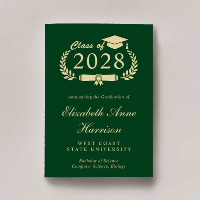 Anuncio Elegante guión Graduación de la Escuela de Oro Ver (An elegant college graduation announcement to celebrate the graduate's achievements)
