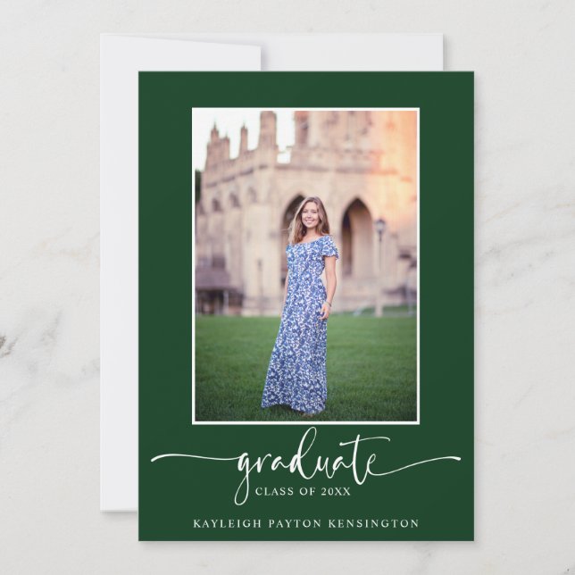Anuncio Elegante guión moderno foto de graduación verde (Anverso)