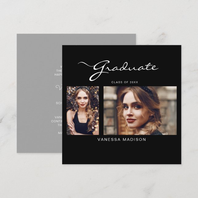 Anuncio Elegante guión moderno mínimo | 2 Graduación fotog (Anverso / Reverso)