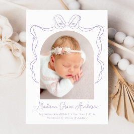 Anuncio Elegante Lavender Vintage Bow Photo Birth