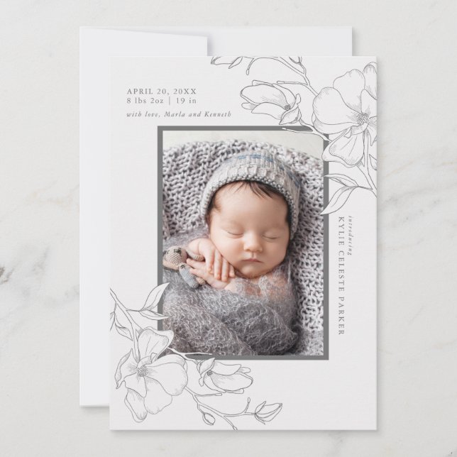 Anuncio Elegante Magnolia Flower Photo Birth (Anverso)