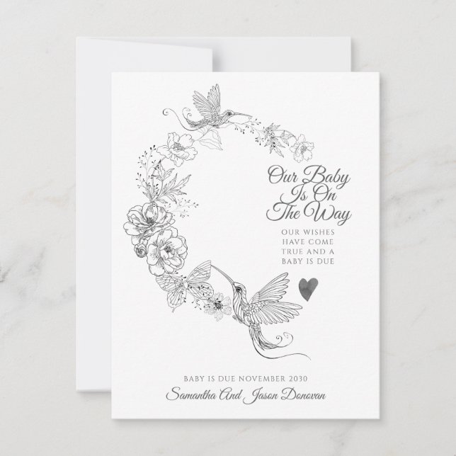 Anuncio Elegante Mano Dibujada Colibrí Floral Botánica (Anverso)