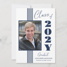 Elegante marco de foto blanco navy 2025 graduación