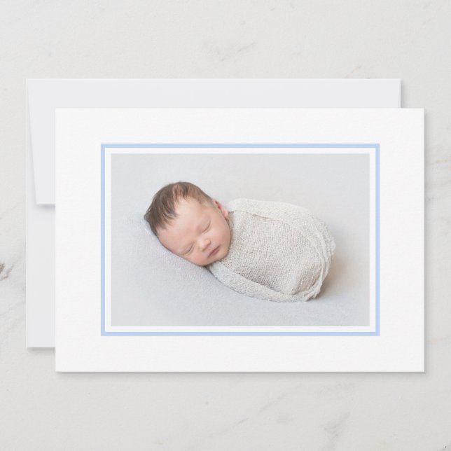 Anuncio Elegante nacimiento fotográfico blanco y azul (Anverso)