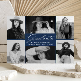 Anuncio Elegante Navy Script 6 Graduación de Collage de fo