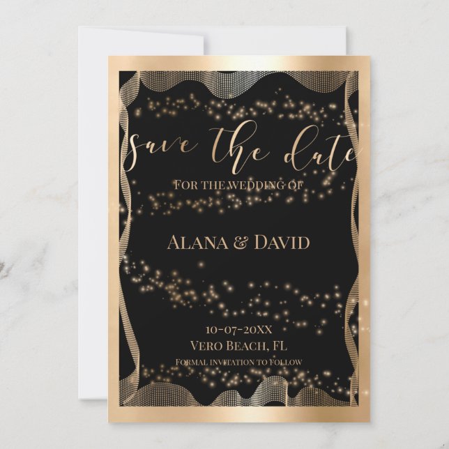 Anuncio Elegante negro y Relieve metalizado de cobre Boda  (Reverso)