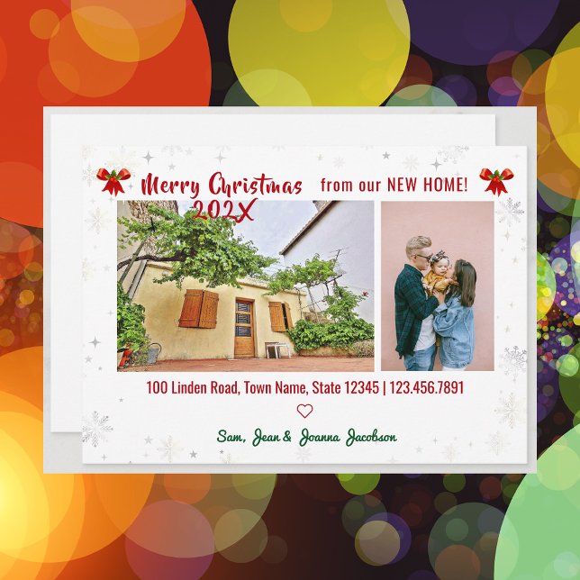 Anuncio Elegante nos hemos mudado por fotos de Navidades H (Simple Modern Elegant Cute We've Moved New Home Christmas Holly 2 Photos Modern Cute Handwriting)