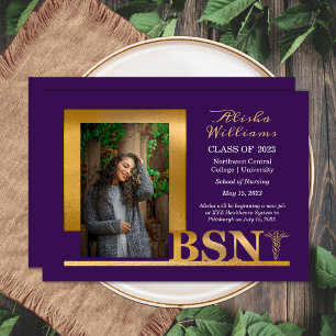 Anuncio Elegante Oro Clásico BSN Caduceus Foto Dk Purple