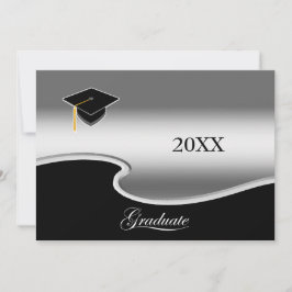 Anuncio Elegante Plata y Negro con Foto de Graduación