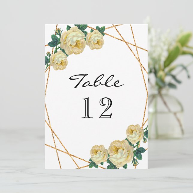 Anuncio Elegante Purpurina de oro Geo Mesa Floral Amarilla (Anverso de pie)