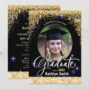 Anuncio Elegante Purpurina de oro Sparkling Photo Graduati