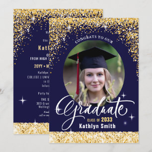 Anuncio Elegante Purpurina de oro Sparkling Photo Graduati