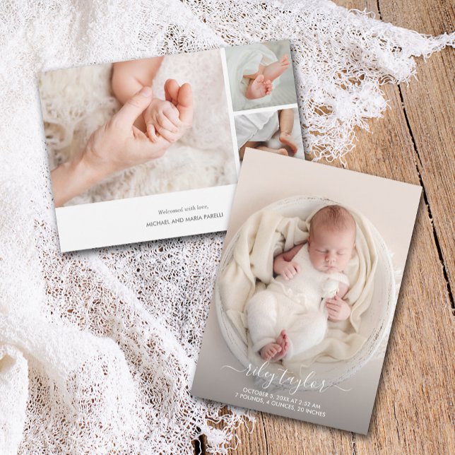 Anuncio Elegante recién nacido Collage de fotos Nacido (Elegant Newborn Multiple Photo Collage Birth Announcement PRINTED & INSTANT DOWNLOAD)