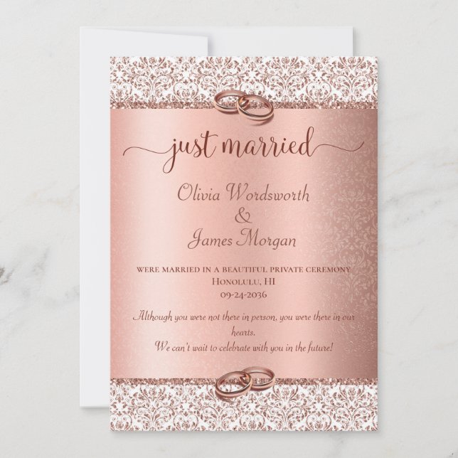 Anuncio Elegante Rosa Oro Typografía Boda Elopement (Anverso)