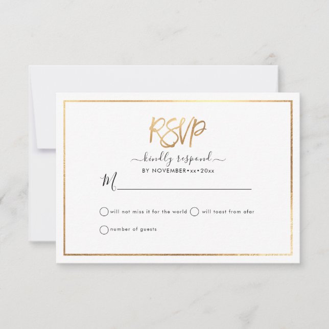 Anuncio Elegante RSVP, Faux Gold Script (Anverso)