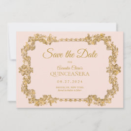 Anuncio Elegante Rubor clásico marco dorado rosa Quinceane