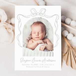 Anuncio Elegante Sage Green Vintage Bow Photo Birth