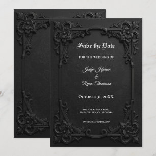 Anuncio Elegante Save the date gótico en negro y blanco